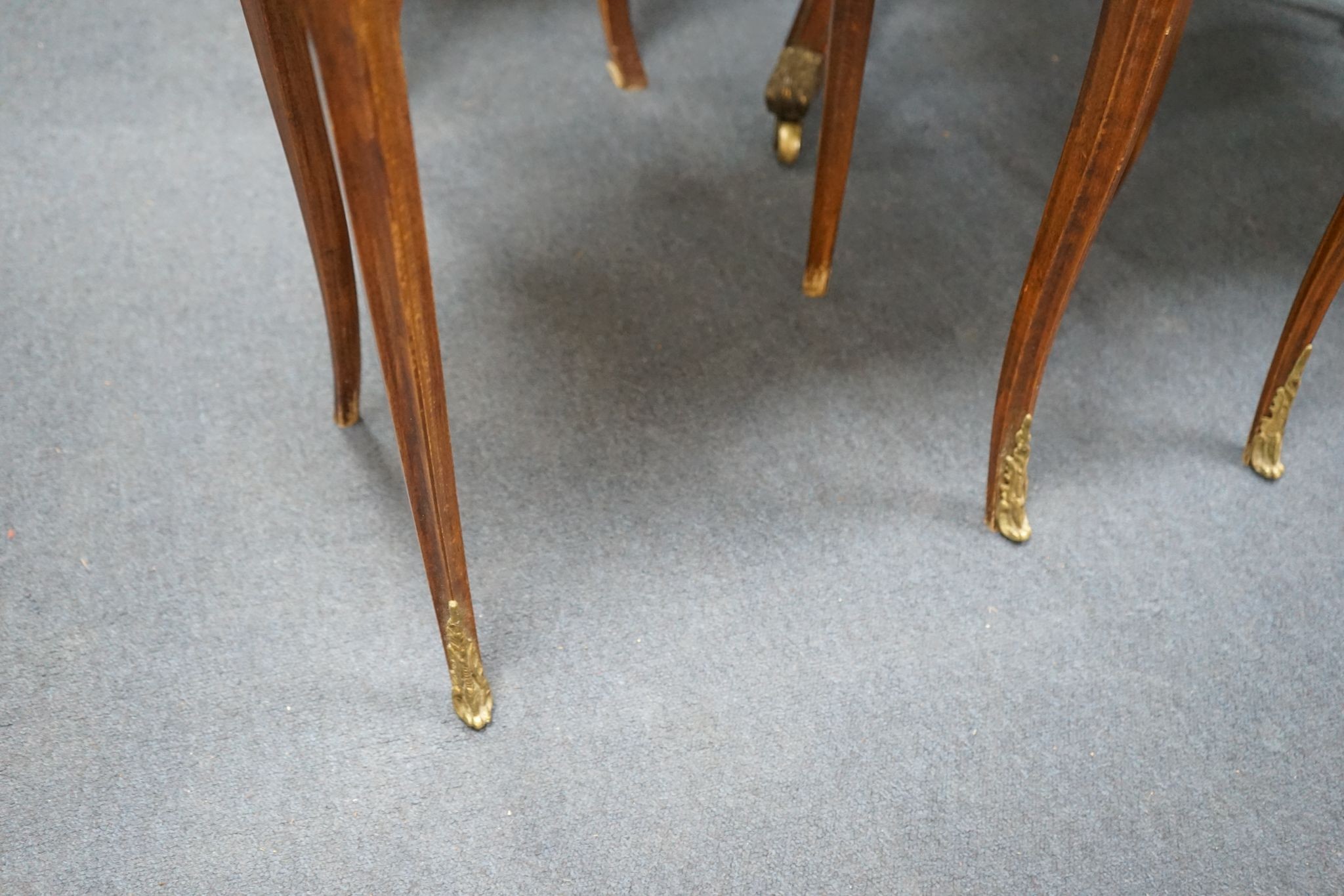 A pair of Louis XV design galleried kidney shaped occasional tables, width 59cm, depth 29cm, height 71cm